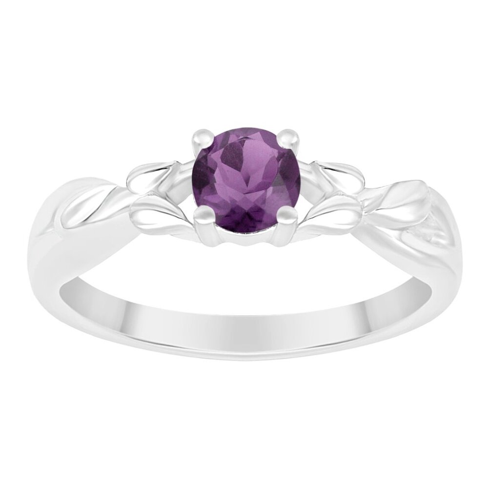 5MM Round Nature Inspired Amethyst 925 Sterling Silver Solitaire Crossover Ring